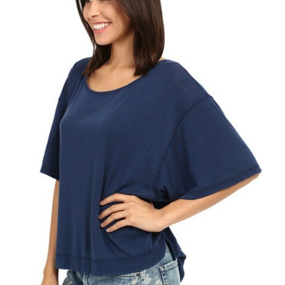 NEW w/TAGS FREE PEOPLE Raw Edge Over sized XS Penny Tee INK BLUE - MSRP $58